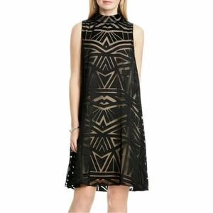 NWT Vince Camuto Mock Neck Burnout Trapeze Dress Size 2 Black Sleeveless